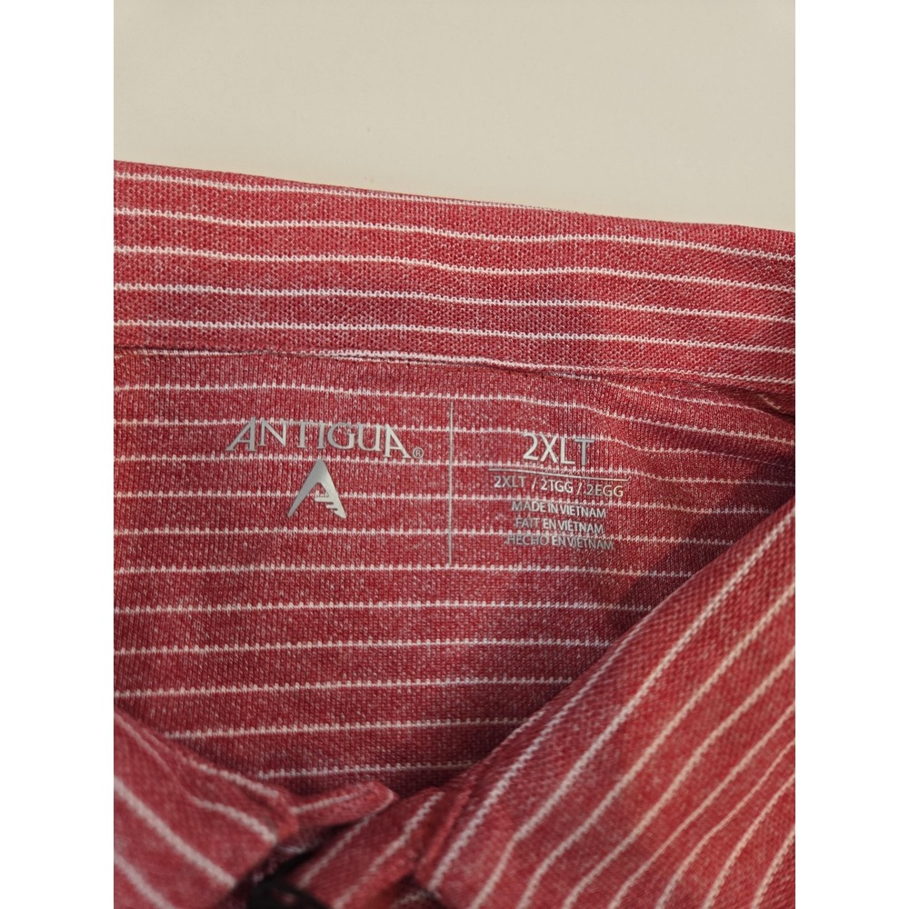 Wisconsin Badgers Polo Shirt Mens 2XLT Red White Striped NCAA Antigua UW Golf - Picture 3 of 7